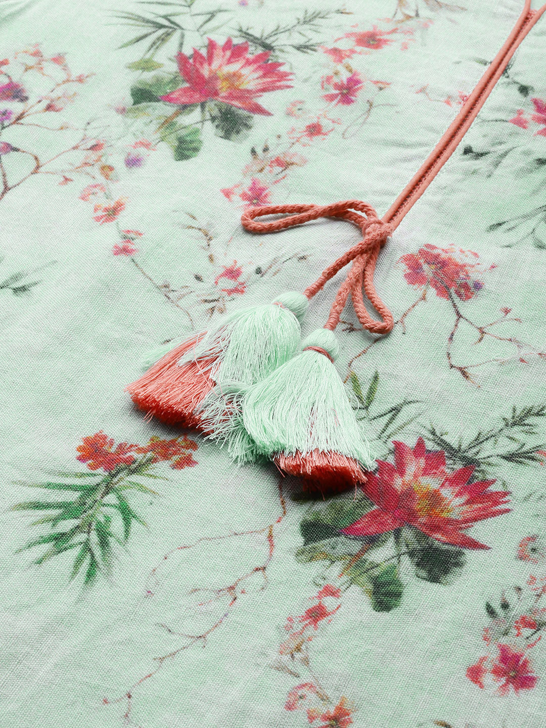 Biba Women Green & Pink Floral Printed Kurta - Distacart