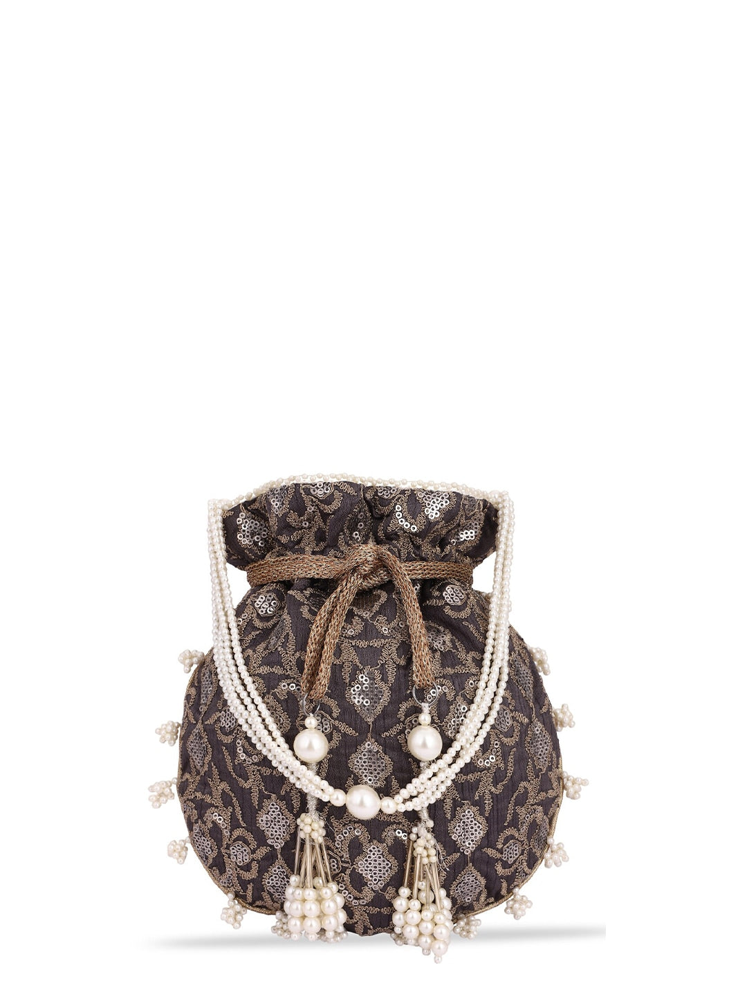 Masq Black & White Pearl & Sequinned Work Embellished Potli Clutch - Distacart