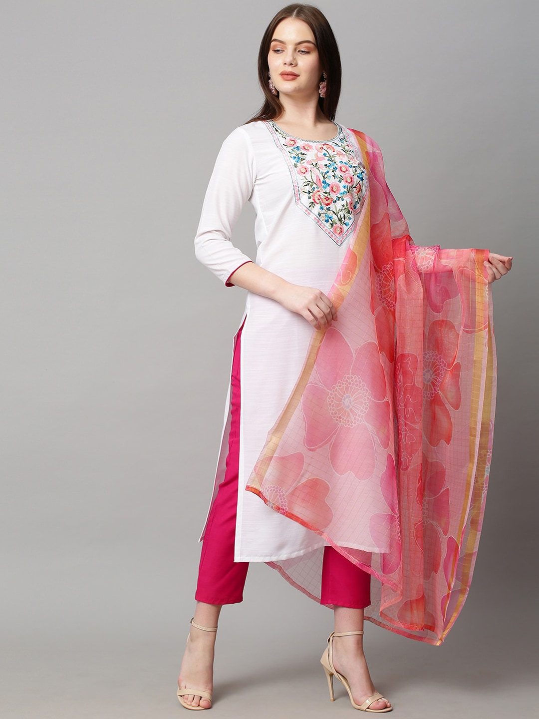 Kalini Women Floral Embroidered Kurta with Trousers & With Dupatta - Distacart