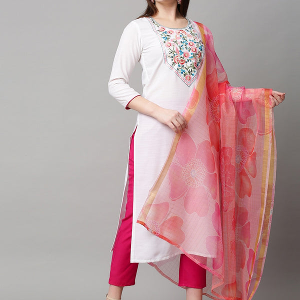 Kalini Women Floral Embroidered Kurta with Trousers & With Dupatta - Distacart