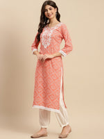 Thumbnail for Sangria Orange & White Bandhani Printed Pure Cotton Kurta With Trouser & Dupatta - Distacart