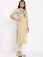 Thumbnail for HERE&NOW Beige Geometric Yoke Design Thread Work Kurta - Distacart