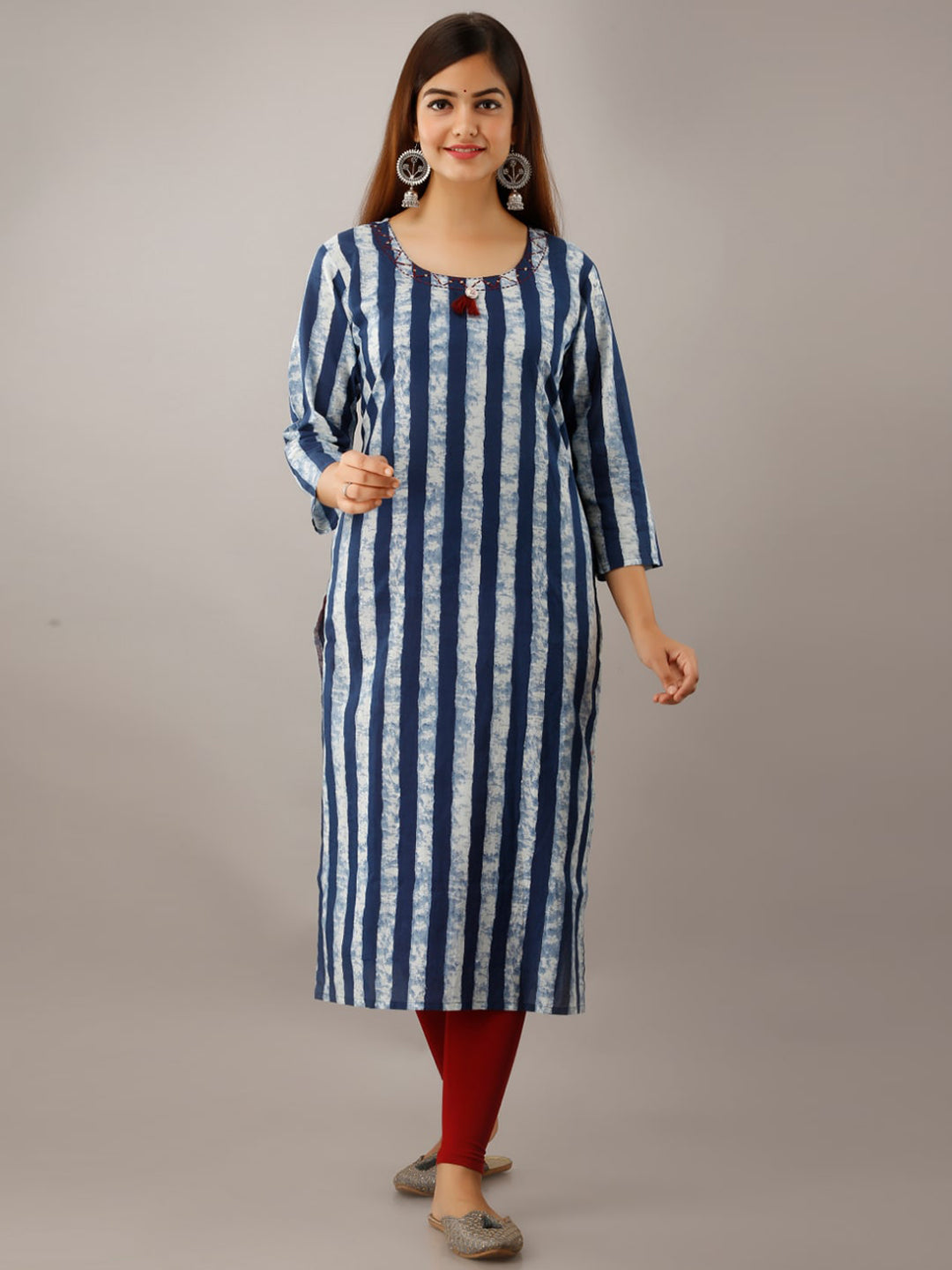 Kalini Women Blue Striped Floral Kurta - Distacart