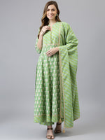 Thumbnail for Khushal K Women Green Ethnic Motifs Printed Kurta with Palazzos & With Dupatta - Distacart