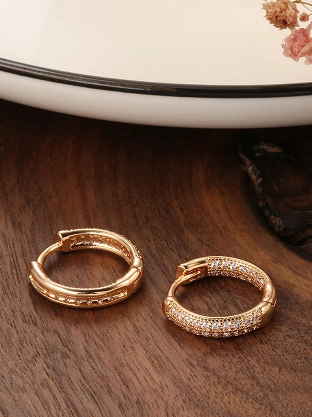 Shining Diva Rose Gold Contemporary Hoop Earrings - Distacart