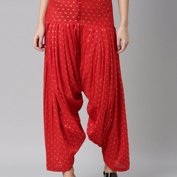 Souchii Red & Gold-Coloured Woven Design Pure Cotton Patiala - Distacart