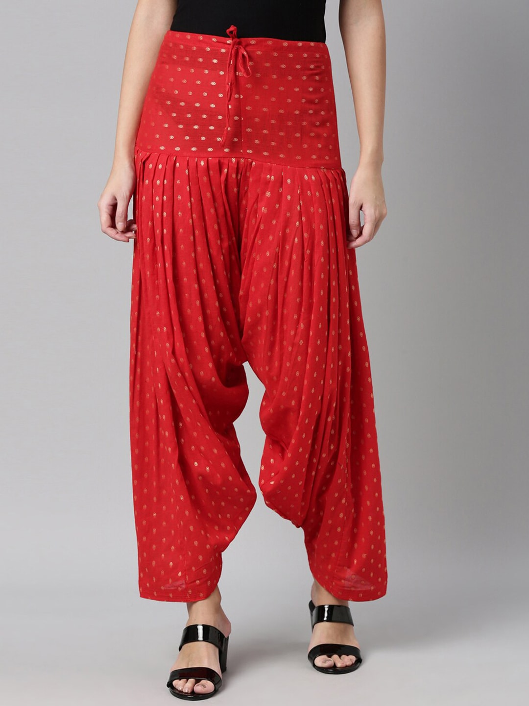 Souchii Red & Gold-Coloured Woven Design Pure Cotton Patiala - Distacart