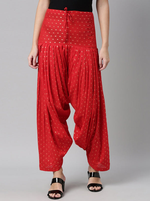 Souchii Red & Gold-Coloured Woven Design Pure Cotton Patiala - Distacart