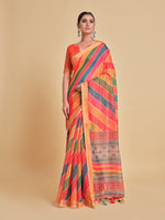Thumbnail for Sangria Orange & Green Printed Pure Cotton Saree - Distacart