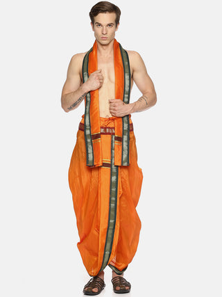 Sethukrishna Men Orange Solid Readymade Dhoti Pants With Angavastram - Distacart