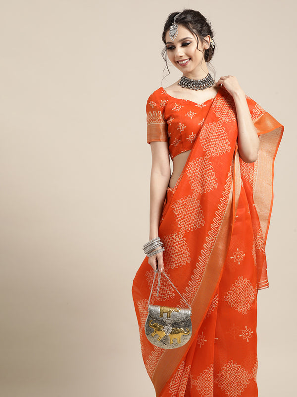 Saree Mall Ethnic Motifs Linen Blend Saree with Woven Design Border - Distacart