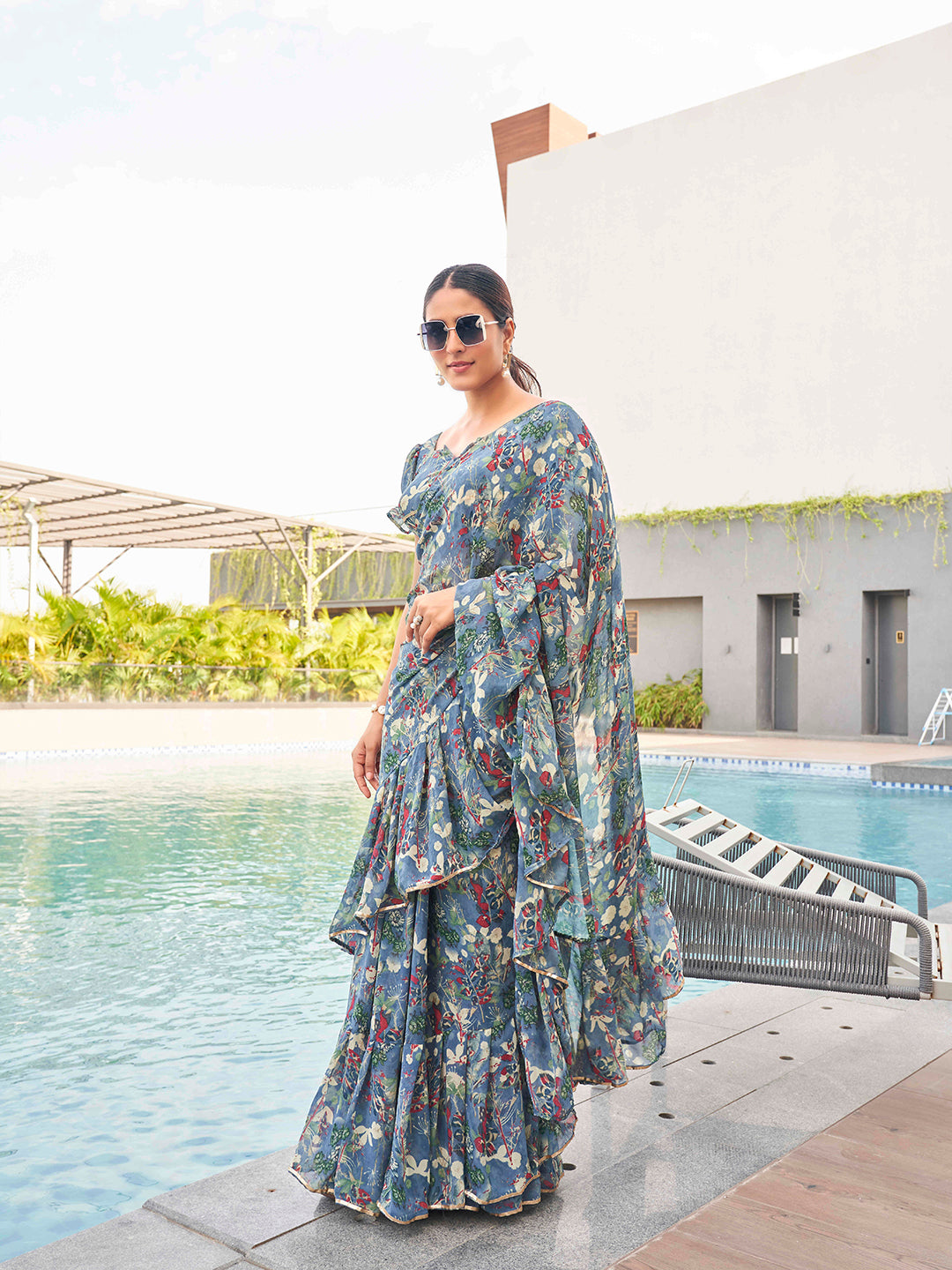 Tikhi Imli Floral printed ruffled saree - Distacart