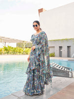 Thumbnail for Tikhi Imli Floral printed ruffled saree - Distacart