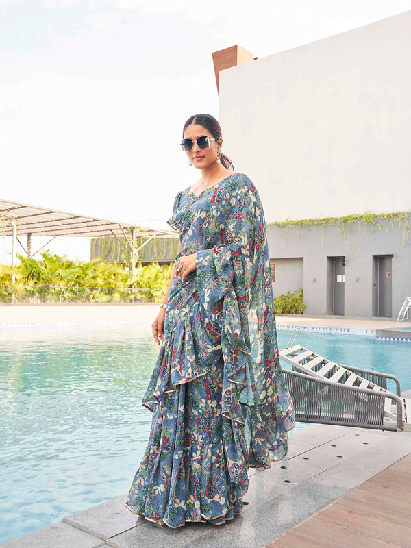 Tikhi Imli Floral printed ruffled saree - Distacart