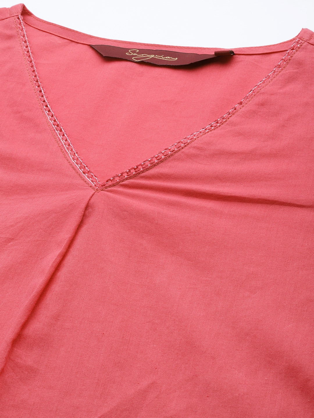 Sangria V-Neck Lace Detail Kurta with Trousers - Distacart