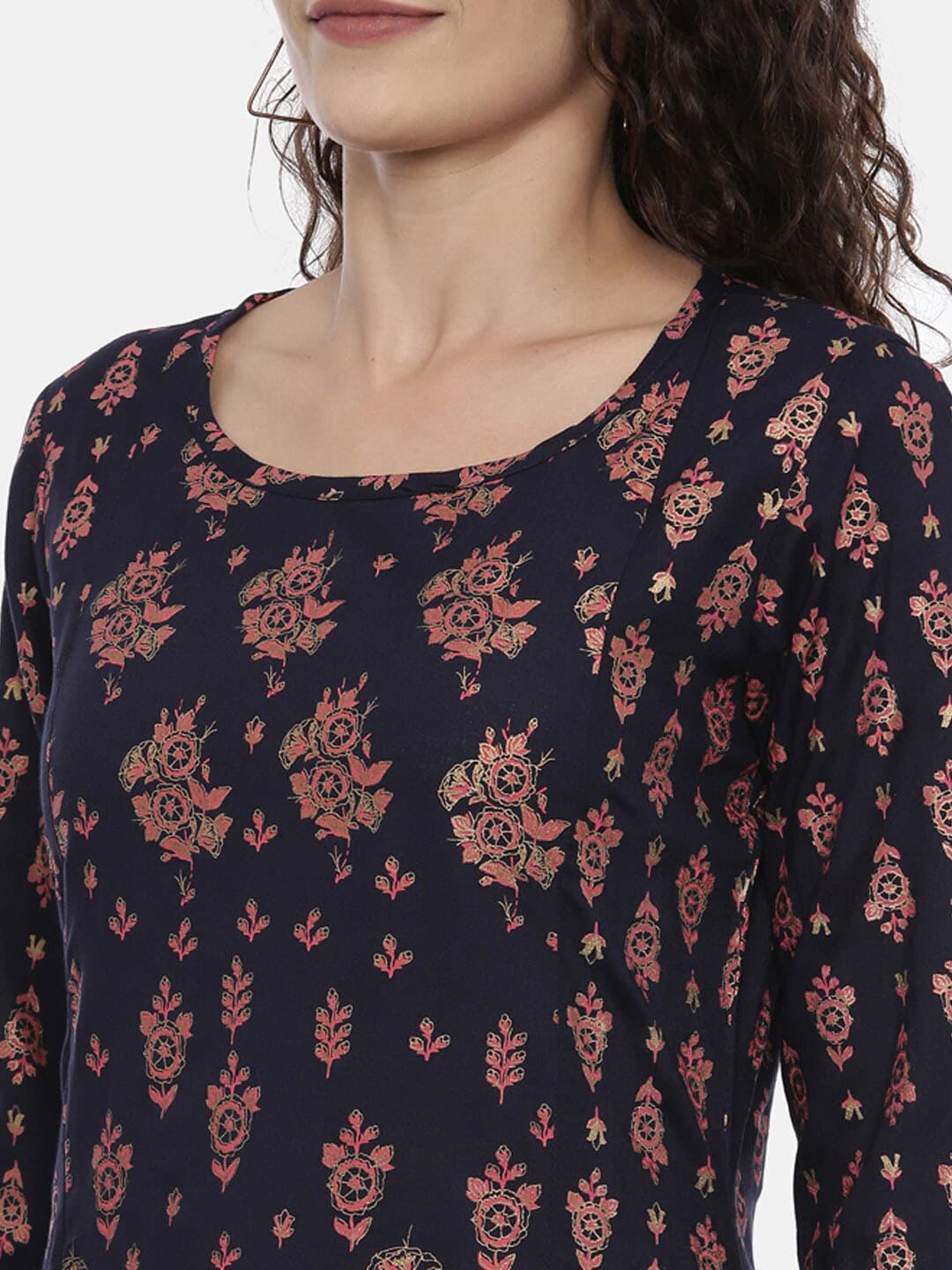 Souchii Navy Blue & Pink Printed Kurta with Palazzos - Distacart