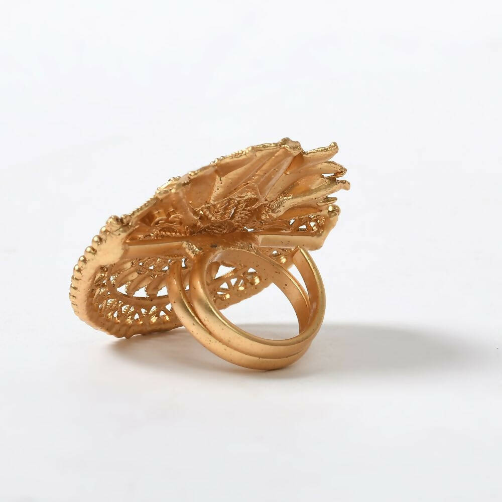 Mominos Fashion Joharkamal Gold-Plated Stone Studded Adjustable Finger Ring - Design 17 - Distacart