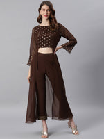 Thumbnail for Janasya Brown High Slit Floor Length Anarkali Kurta & Trousers - Distacart
