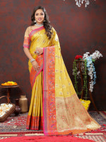 Thumbnail for Lorenvalley Fashion Yellow Kanjivaram Silk Woven Design with Zari Weaving Saree - Distacart