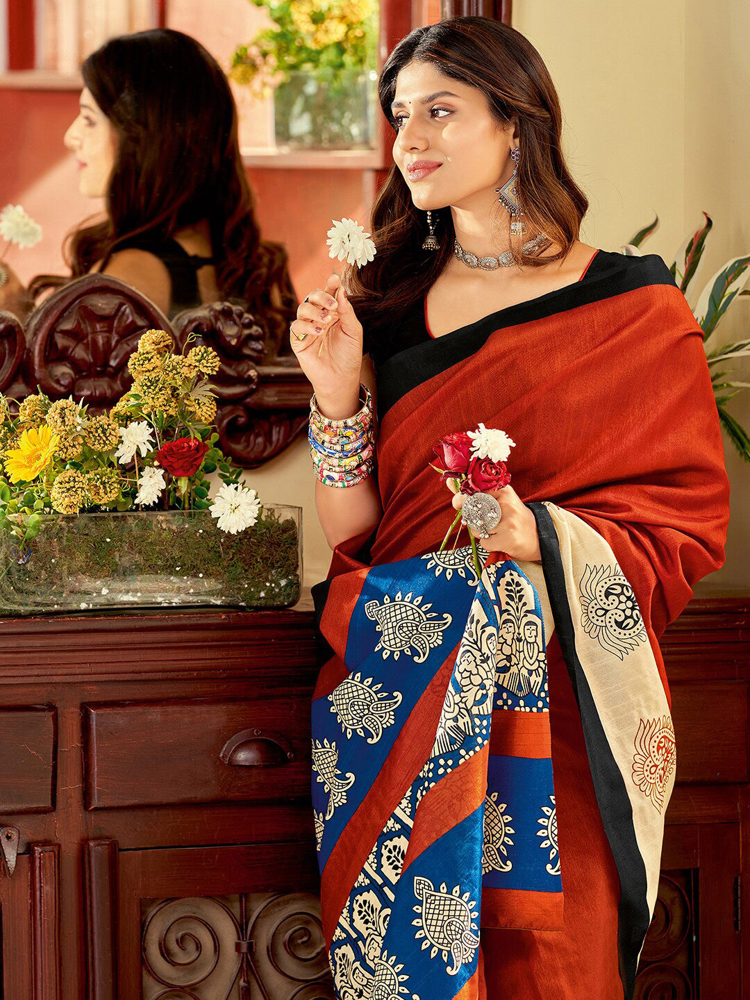 Kalini Ethnic Motifs Printed Zari Dabu Saree - Distacart