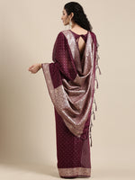 Thumbnail for Saree Mall Maroon Woven Design Zari Silk Blend Banarasi Saree - Distacart