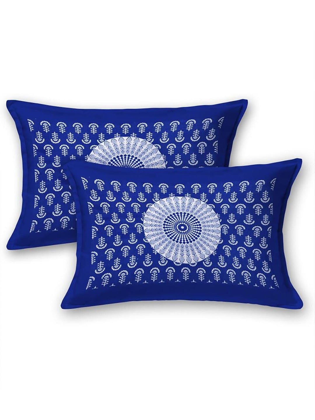 HOMETALES Blue & White Ethnic Motifs Cotton 104 TC King Bedsheet with 2 Pillow Covers - Distacart