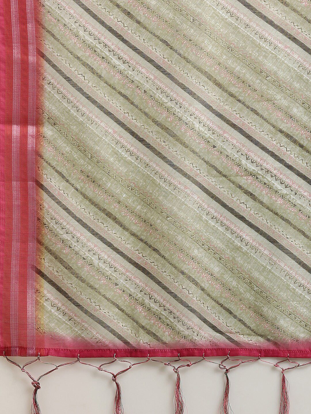 Saree Mall Olive Green & Pink Leheriya Linen Blend Saree - Distacart