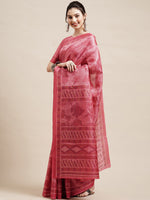 Thumbnail for Saree Mall Peach-Coloured & White Floral Art Silk Sarees - Distacart