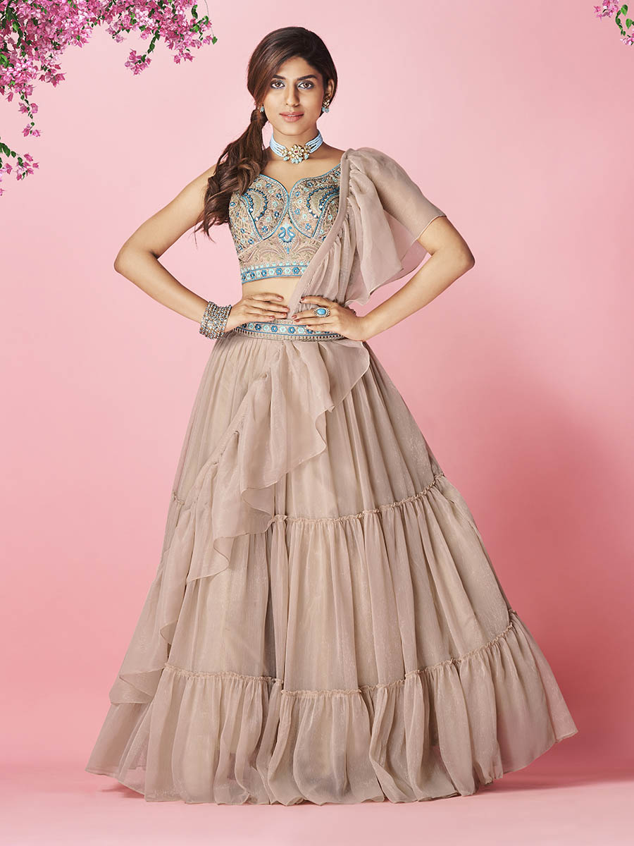 Myra Rose Taupe Art Silk Designer Lehenga - Distacart