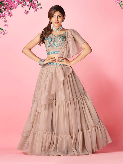 Myra Rose Taupe Art Silk Designer Lehenga - Distacart
