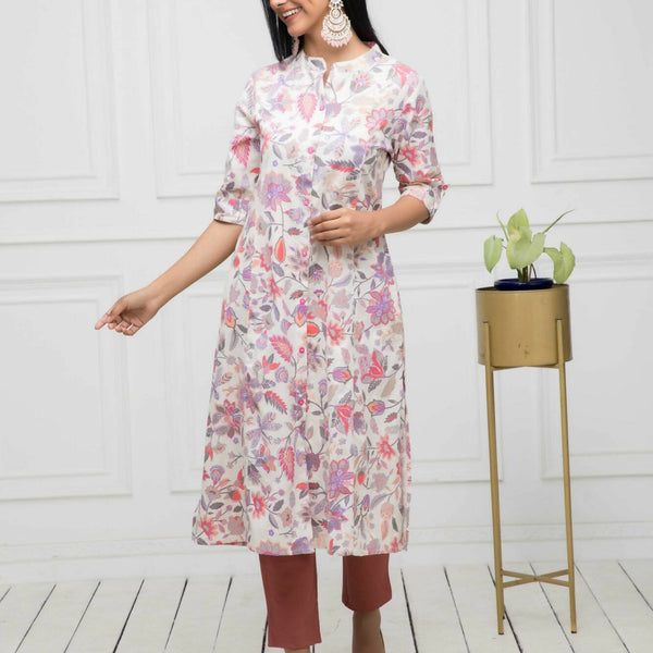 Myshka Women Cotton A-Line Round Neck Multi Floral Kurtas - Distacart