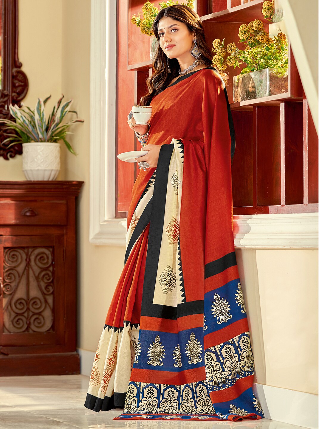 Kalini Ethnic Motifs Printed Zari Dabu Saree - Distacart