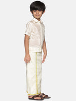 Thumbnail for Sethukrishna Boys Cream-Coloured & Gold-Toned Shirt with Dhoti - Distacart