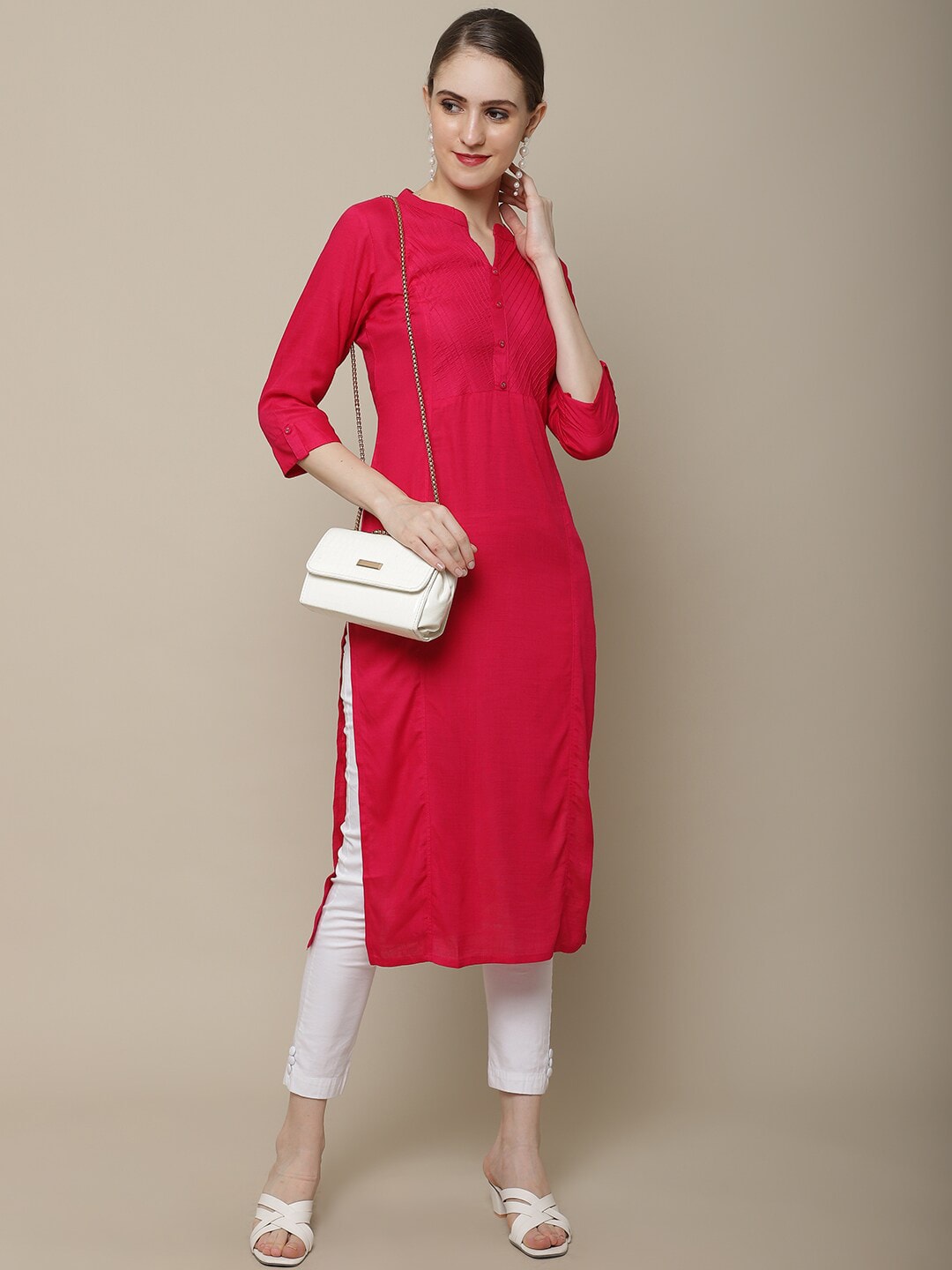 Sangria Women Pink Thread Work Straight Kurta - Distacart