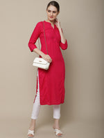 Thumbnail for Sangria Women Pink Thread Work Straight Kurta - Distacart