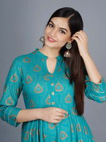 Thumbnail for Kalini Women Green Ethnic Motifs Embroidered Keyhole Neck Flared Sleeves Anarkali Kurta - Distacart