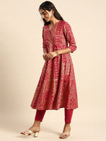 Thumbnail for Sangria Women Ethnic Motifs Printed Angrakha Pure Cotton Kurta with Trousers - Distacart