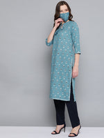 Thumbnail for HERE&NOW Women Blue White Printed Straight Kurta - Distacart