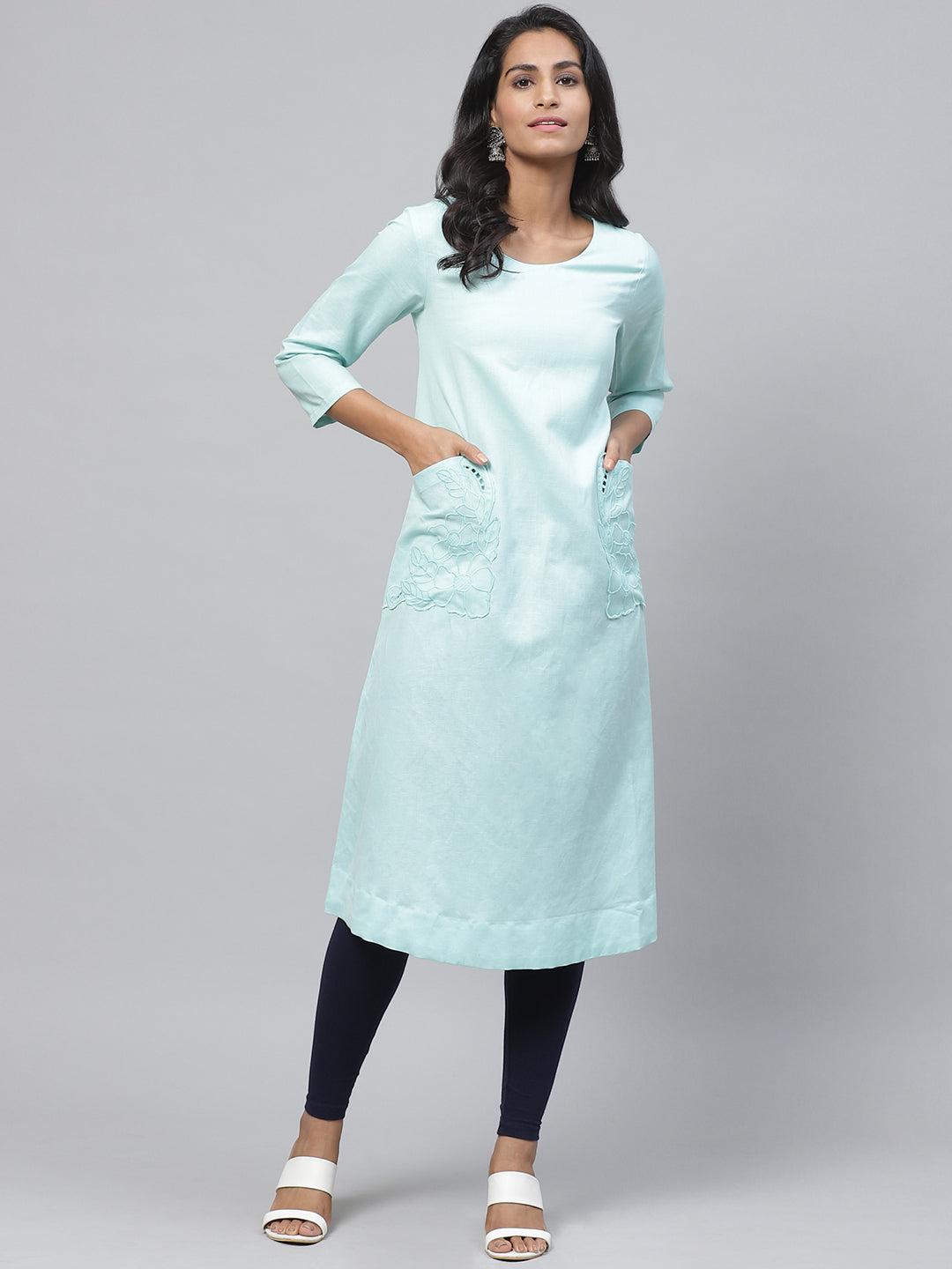 Biba Women Blue Solid A-Line Kurta - Distacart