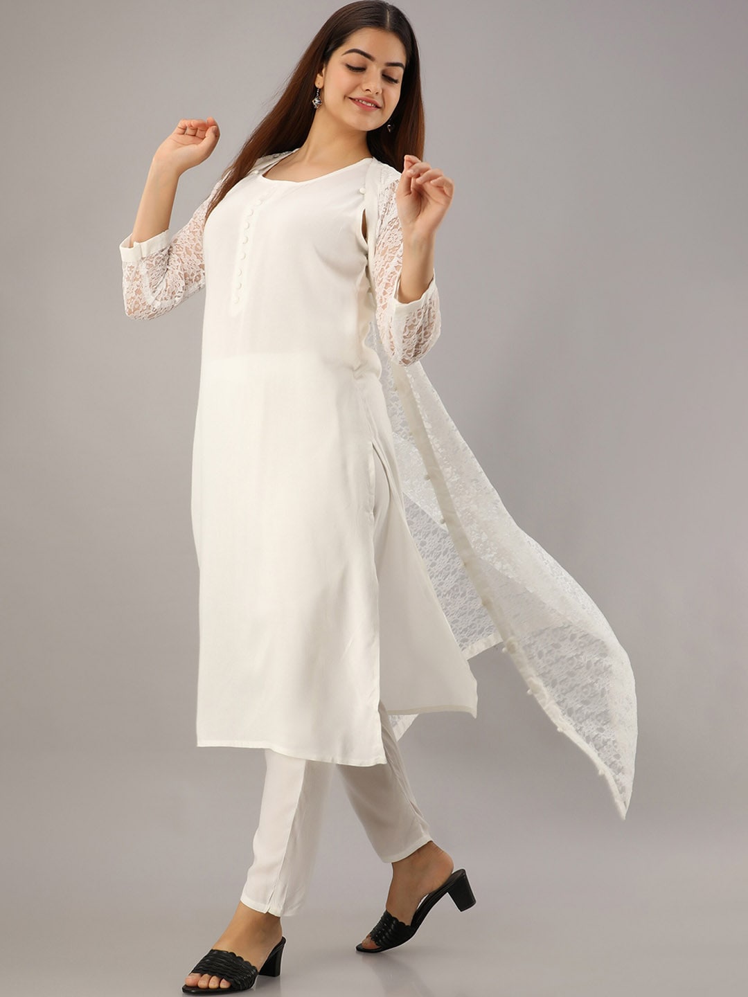 Kalini Straight Kurta With Trousers & Jacket - Distacart