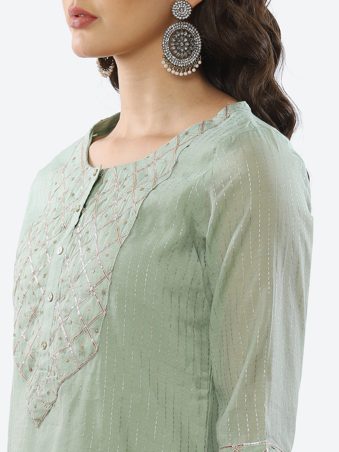 Biba Women Green Printed Kurta with Trousers - Distacart