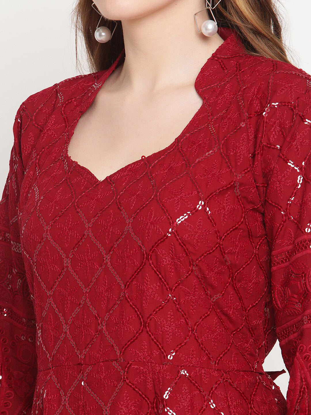 Kalini Women Embellished Sequined Flared Sleeves Cotton Anarkali Kurta - Distacart