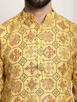Thumbnail for Sojanya Men Yellow Ethnic Motifs Printed Kurta with Churidar - Distacart
