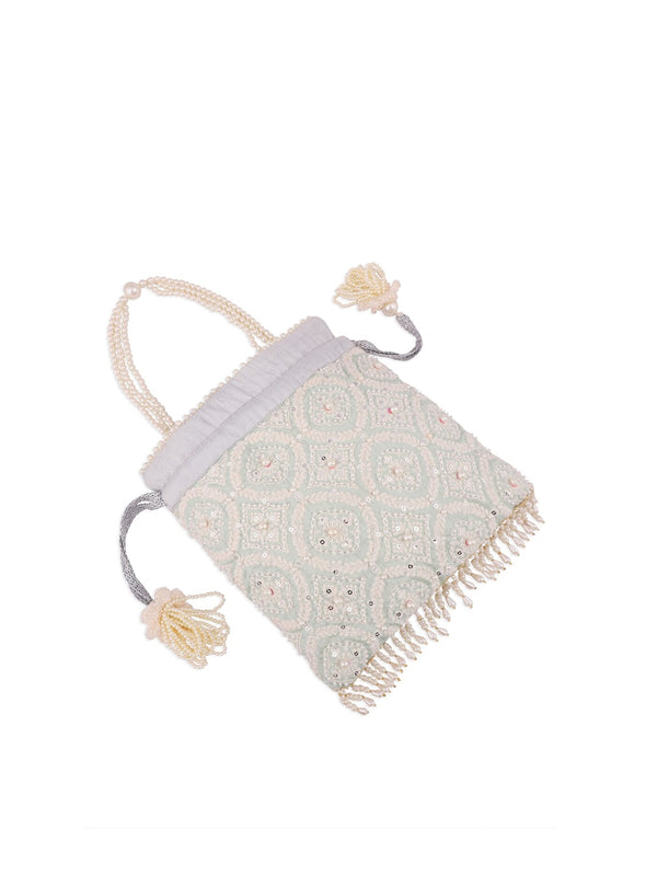 Masq Blue & Gold-Toned Embellished Embroidered Potli Clutch - Distacart