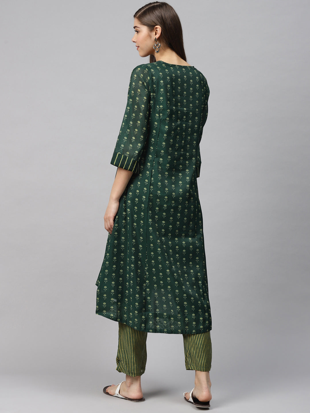 Biba Women Green Printed Kurta with Trousers - Distacart