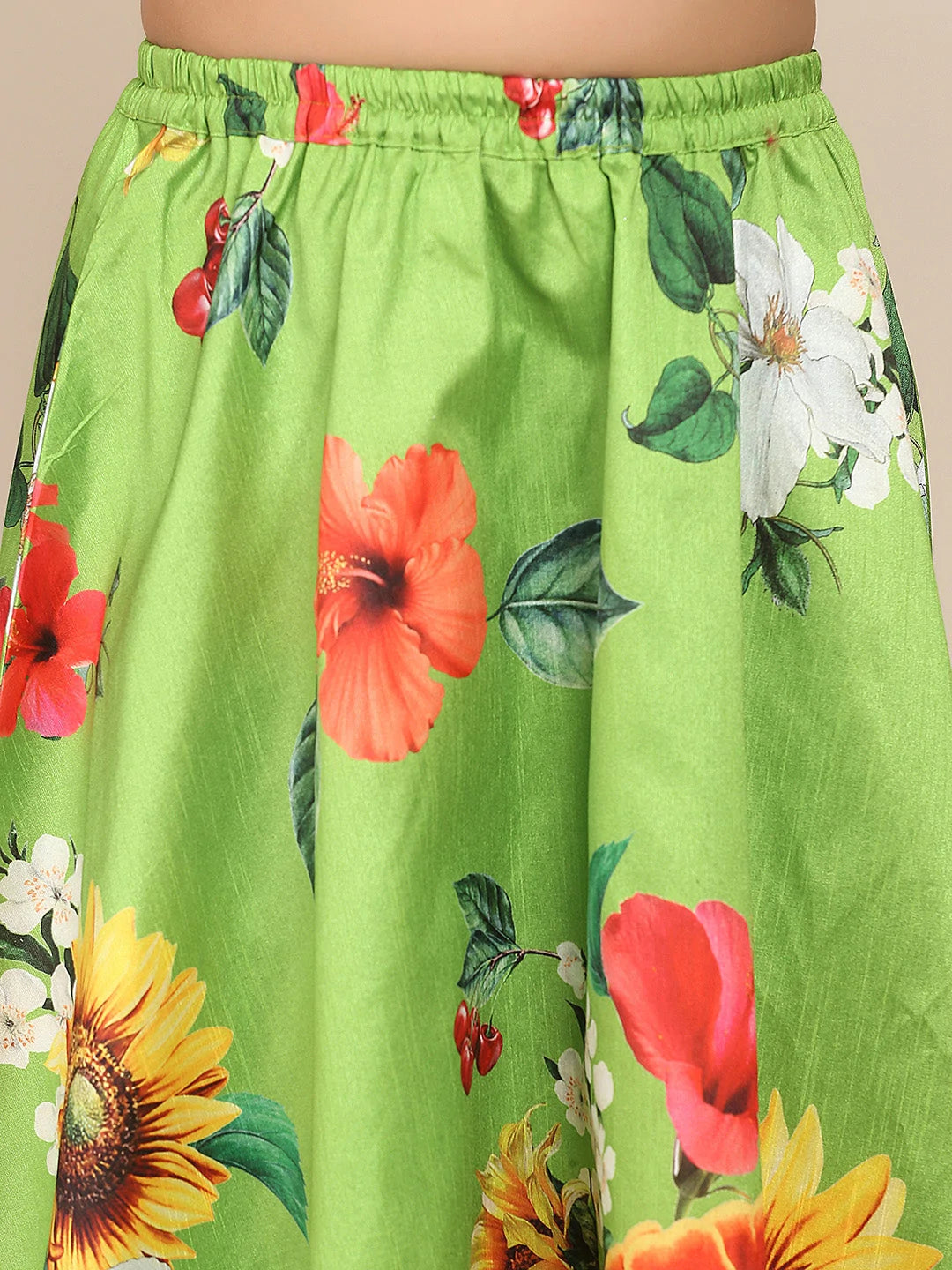 NOZ2TOZ Lime Green & White Floral Printed Ready To Wear Lehenga Choli For Girls - Distacart