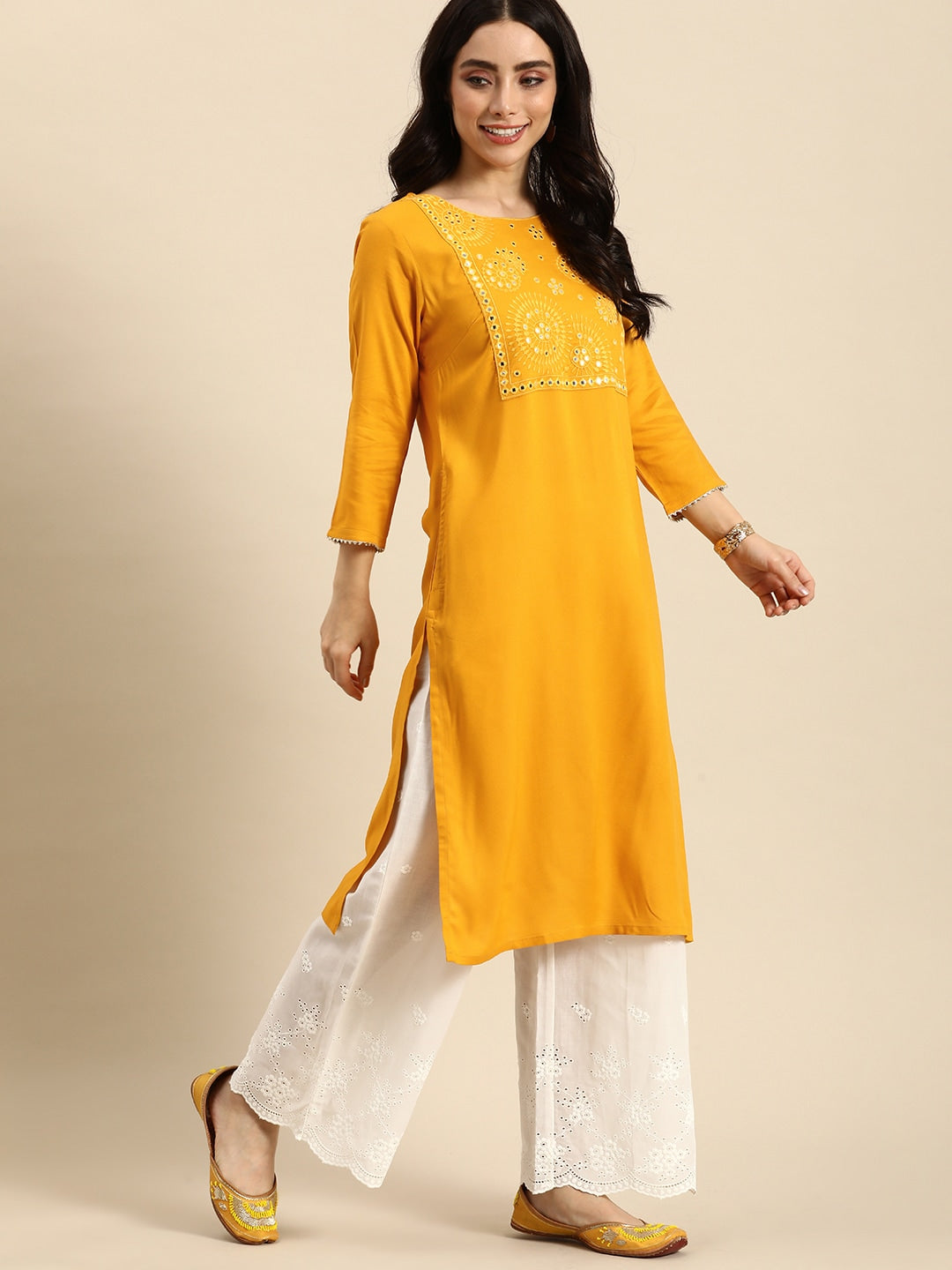 Sangria Women Ethnic Motifs Yoke Design Mirror Work Kurta - Distacart