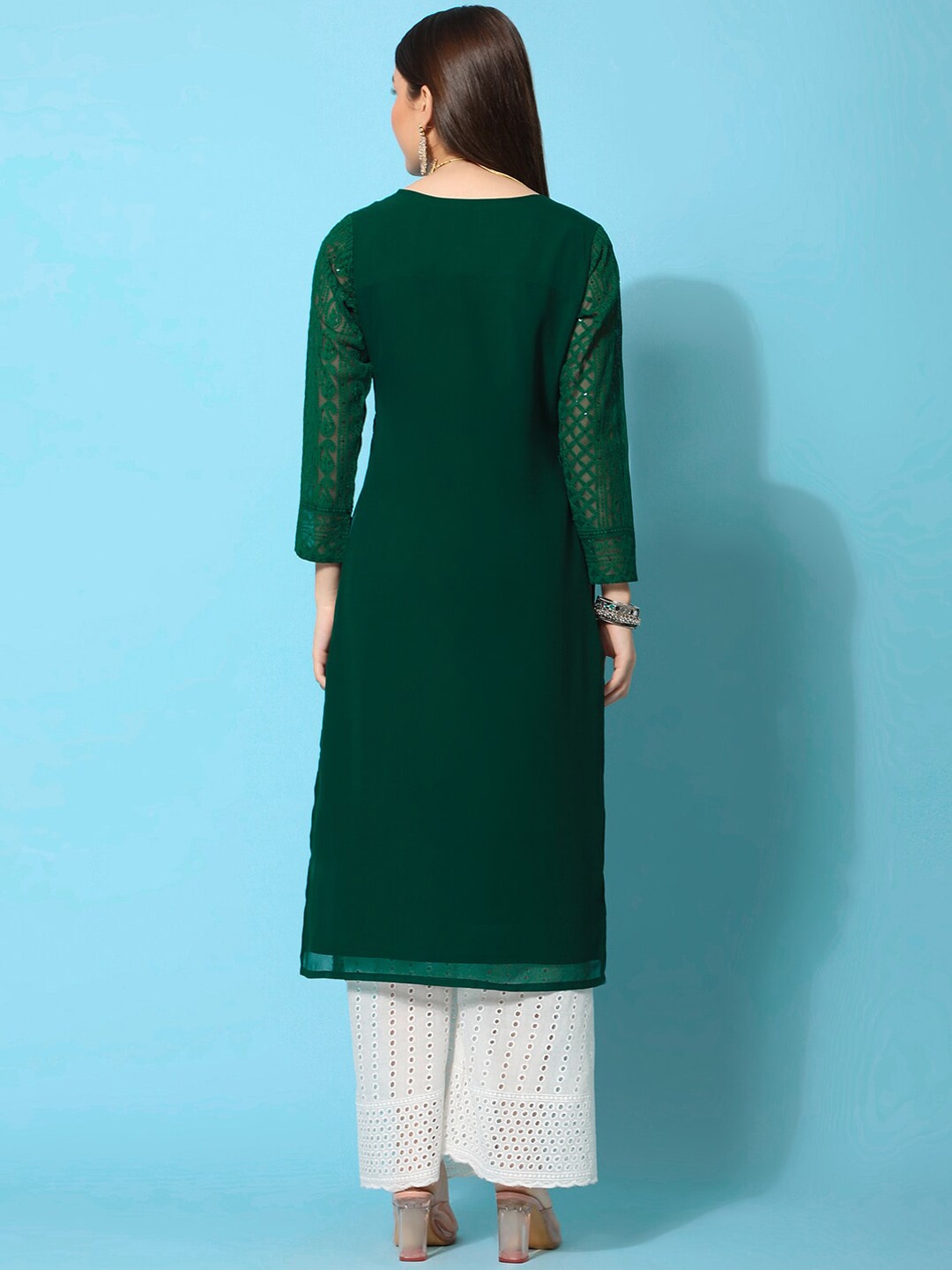 Kalini Ethnic Motifs Embroidered Chikankari Georgette Kurta - Distacart