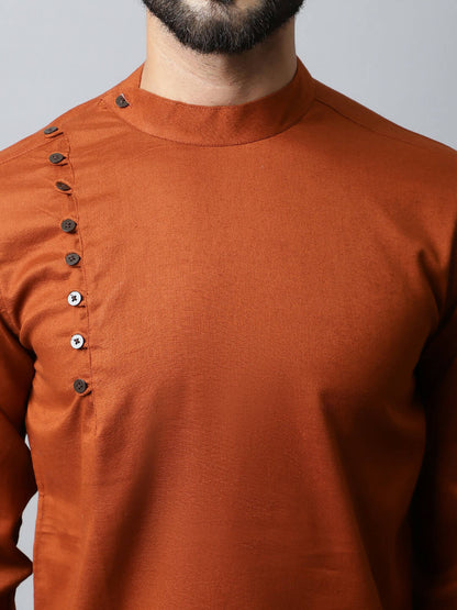 Even Apparels Brown Color Linen Pure Cotton Men's Kurta With Side Placket (SLD1137) - Distacart