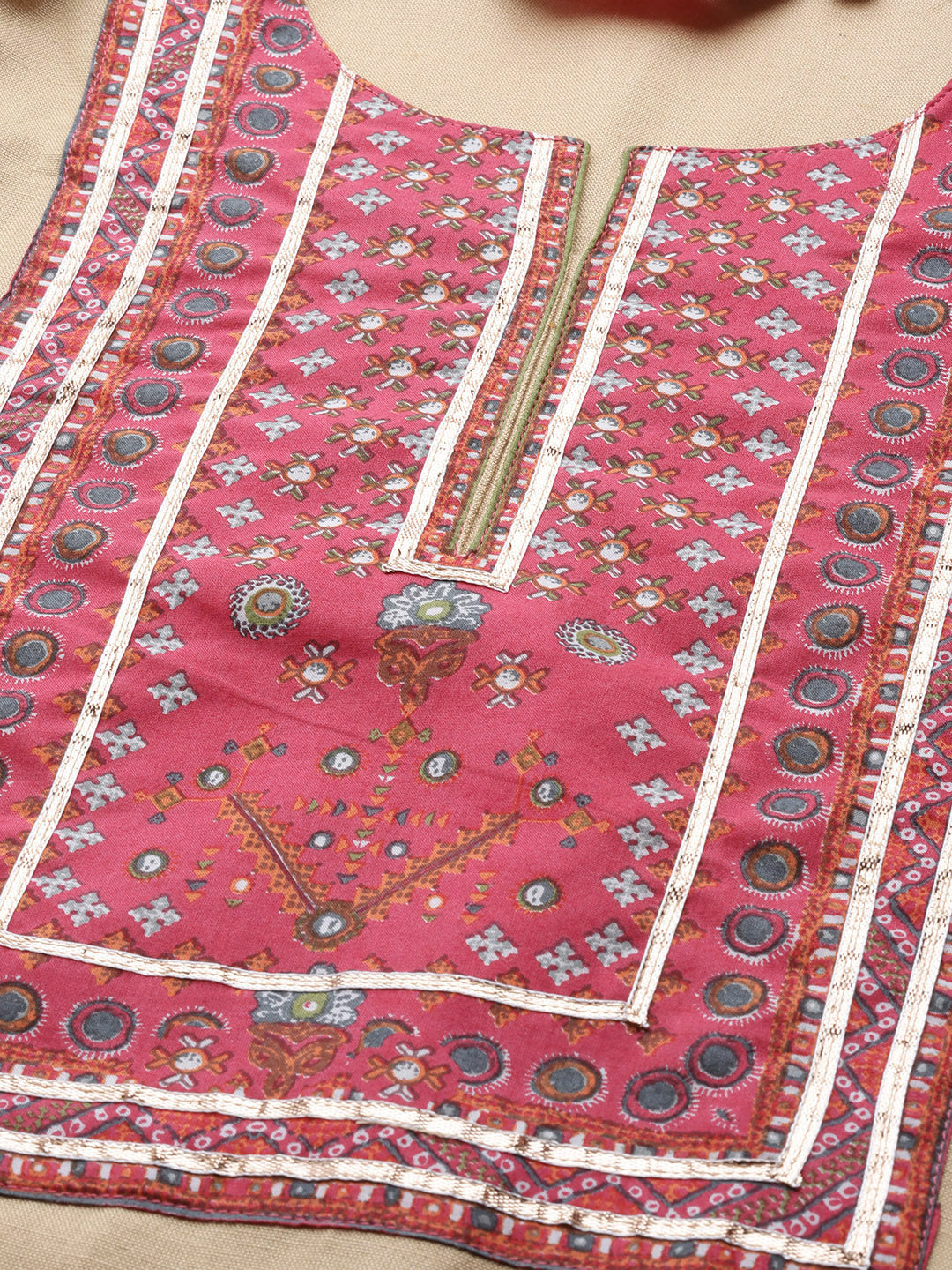 Biba Women Beige & Pink Solid Kurta with Trousers & Dupatta - Distacart